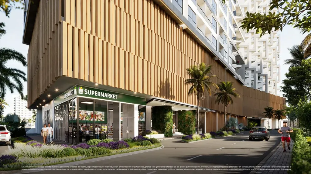 Lobby facade – Porto Sabbia Residences, in Puerto Gaira, Santa Marta