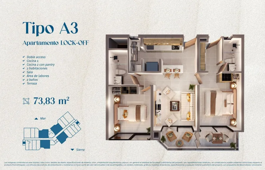 Marena Type A3 floor plan, 73,83 m²