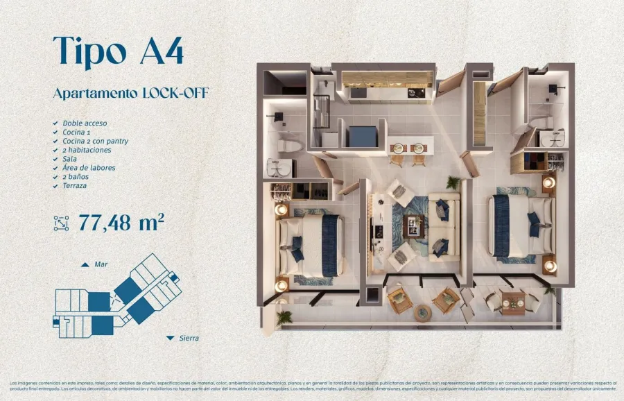 Marena Type A4 floor plan, 77,48 m²