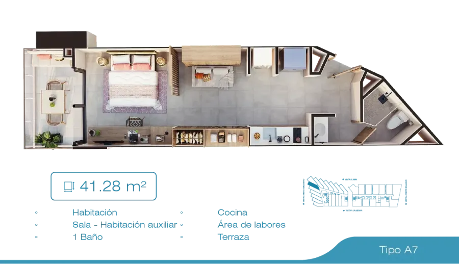 Porto Sabbia Suites Type A7 floor plan, 41,28 m²