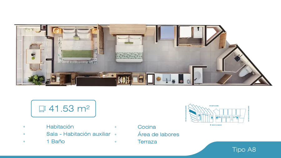 Porto Sabbia Suites Type A8 floor plan, 41,53 m²