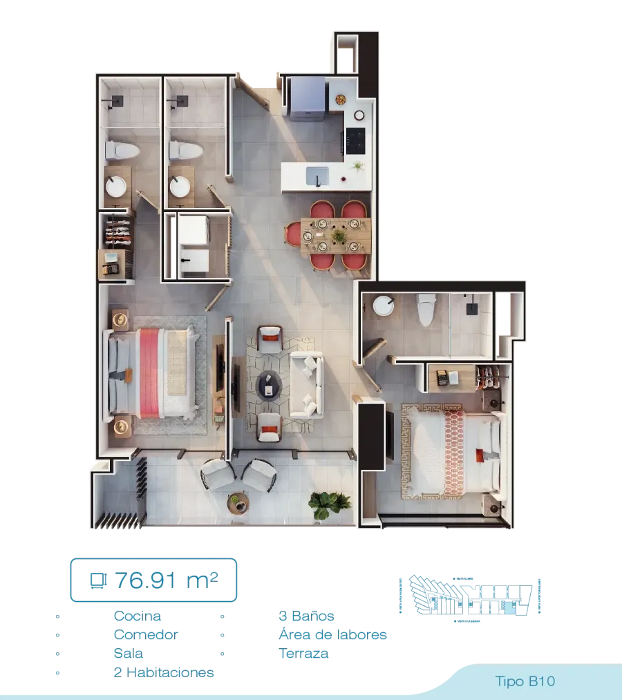 Porto Sabbia Residences Type B10 floor plan, 76,91 m²