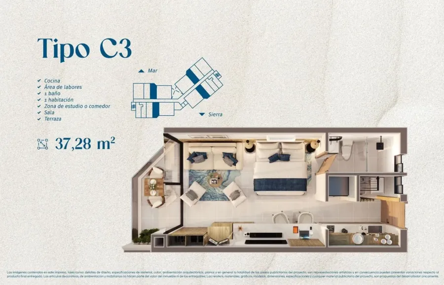 Marena Type C3 floor plan, 37,28 m²