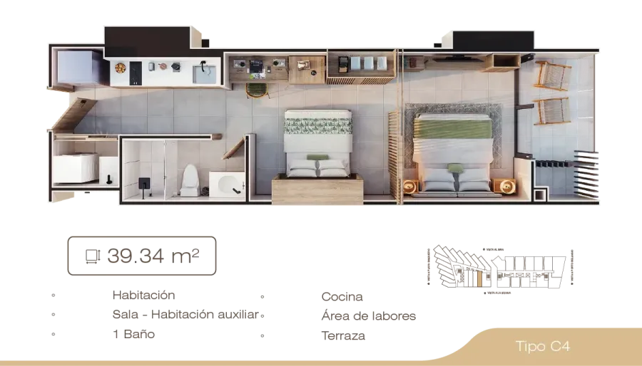 Porto Sabbia Suites Type C4 floor plan, 39,34 m²