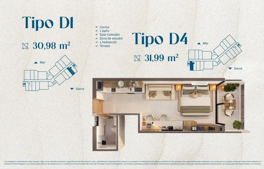 Marena Type D1 floor plan, 30,98 m²