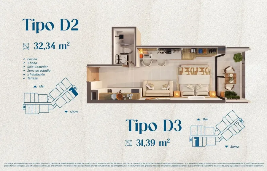 Marena Type D2 floor plan, 32,34 m²