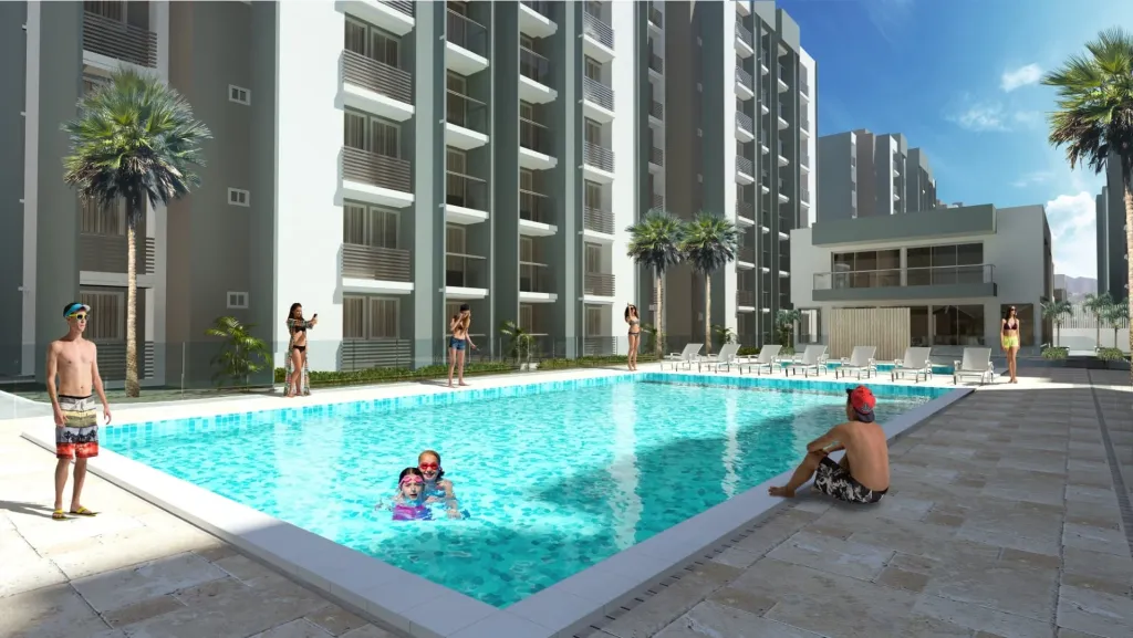 Adult and children's pool surrounded by the towers – Venecia de la Sierra, Nueva Andrea Carolina area, Santa Marta